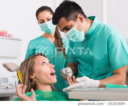 doctor and frightened patient at clinic doctor and frightened patient at clinic 16103884