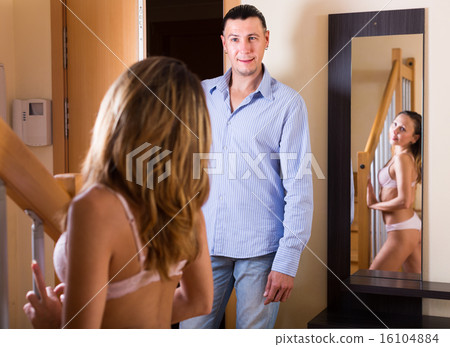 Girl in underwear meeting husband Girl in underwear meeting husband 16104884