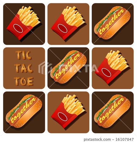 Tic-Tac-Toe of Hot Dog and Fried Potatoes Tic-Tac-Toe of Hot Dog and Fried Potatoes 16107847