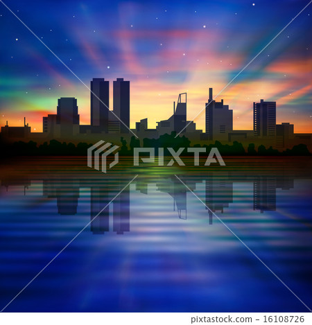abstract night background with silhouette of city 16108726