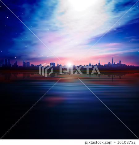 background with silhouette of city and sunset background with silhouette of city and sunset 16108752