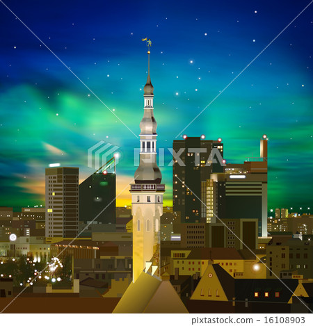 abstract night background with Tallinn and sunset abstract night background with Tallinn and sunset 16108903