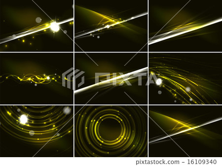 Abstract color glowing lines in dark space with stars and light effects background set 16109340