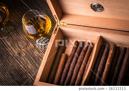 humidor with quality cigar and cognac 16111511