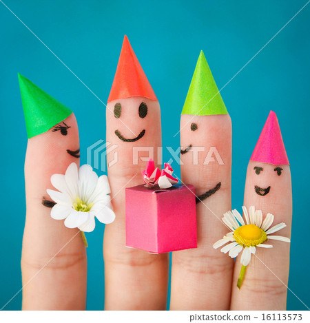 Finger art. Group of children at birthday party. Finger art. Group of children at birthday party. 16113573