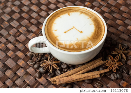 Latte art, coffee cup on coffee beans background Latte art, coffee cup on coffee beans background 16115078