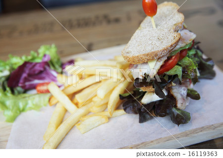 Club sandwich with on wood background 16119363