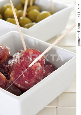 slices of fuet, spanish cured sausage typical of Catalonia, and 16119686