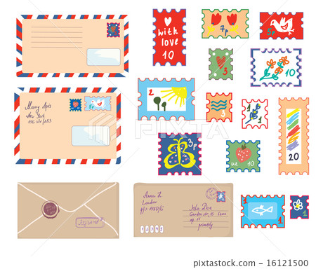 Letters and post stamps funny set 16121500