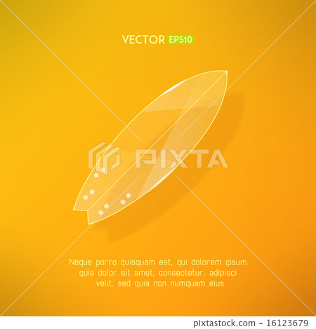 Surfboard icon in glass design. Surfing board with a shadow on golden background. Vector Surfboard icon in glass design. Surfing board with a shadow on golden background. Vector 16123679
