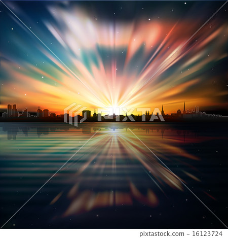 abstract background silhouette of city and sunrise 16123724