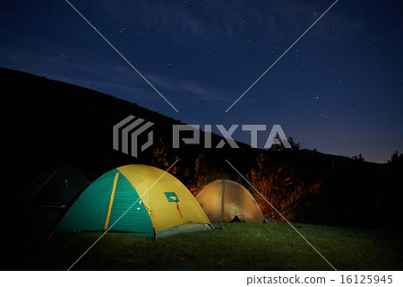 Illuminated yellow camping tent 16125945