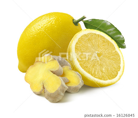 Lemon and small pieces of ginger isolated Lemon and small pieces of ginger isolated 16126845