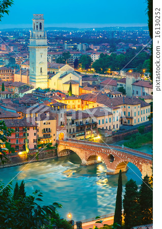 Ponte Pietra and Adige at night, Verona, Italy Ponte Pietra and Adige at night, Verona, Italy 16130252