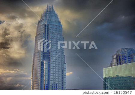 sunset over charlotte city skyline of  16130547