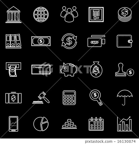 Banking line icons on black background Banking line icons on black background 16130874