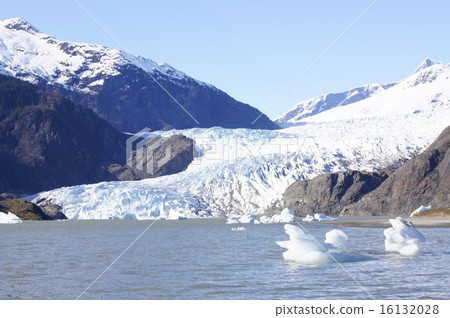 Mendenhall glacier and collapse pieces floating on the lake Mendenhall glacier and collapse pieces floating on the lake 16132028