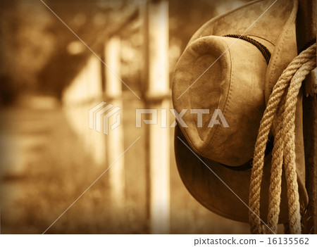 Western cowboy hat and lasso 16135562