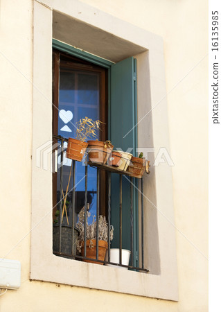 Window with railing and flower pots Window with railing and flower pots 16135985