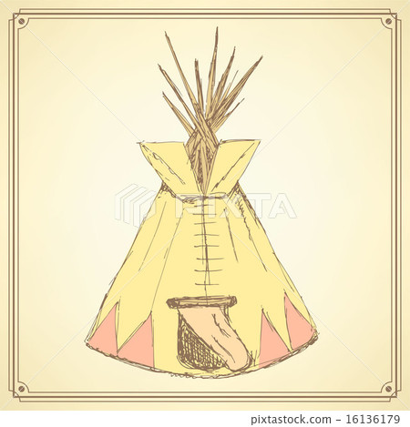 Sketch teepee house in vintage style Sketch teepee house in vintage style 16136179