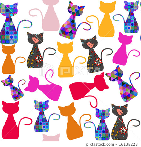Colorful adorable modern cats seamless pattern  16138228