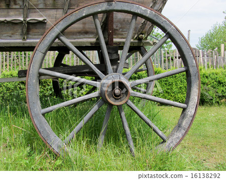 The old wooden wheel on a hay The old wooden wheel on a hay 16138292