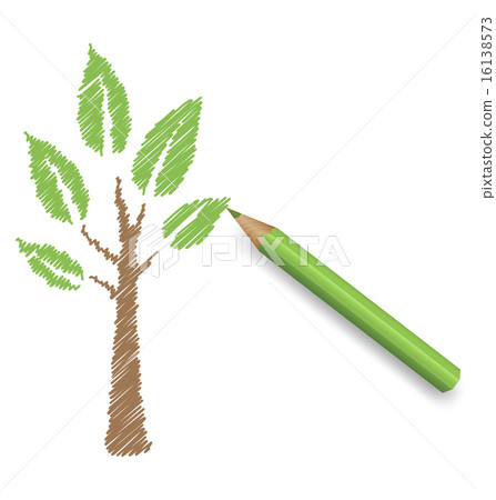 Pencil draws green tree. Eco spring floral Pencil draws green tree. Eco spring floral 16138573