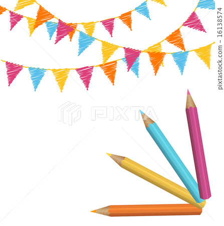 Pencils with multicolored buntings isolated Pencils with multicolored buntings isolated 16138574