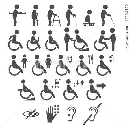 Set of disability people pictograms flat icons Set of disability people pictograms flat icons 16138590
