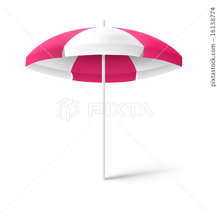 Pink sun beach umbrella isolated on white 16138774