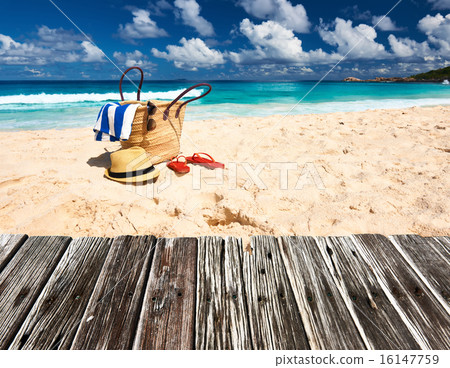 Beautiful beach with bag at Seychelles Beautiful beach with bag at Seychelles 16147759