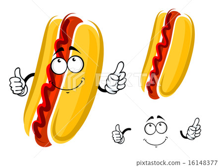 Cartoon hot dog character with ketchup Cartoon hot dog character with ketchup 16148377