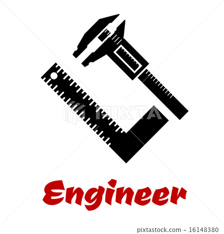 Vernier caliper and setsquare silhouettes 16148380