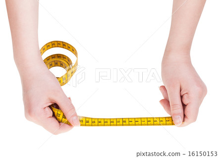 female hands with tailor measuring tape isolated 16150153
