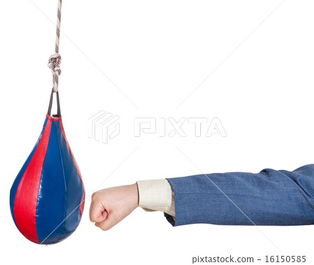 man in office suit punches punching bag isolated 16150585