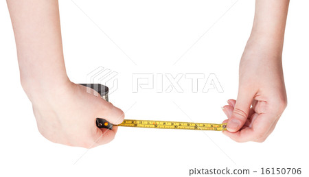 female hands with measuring tape isolated 16150706