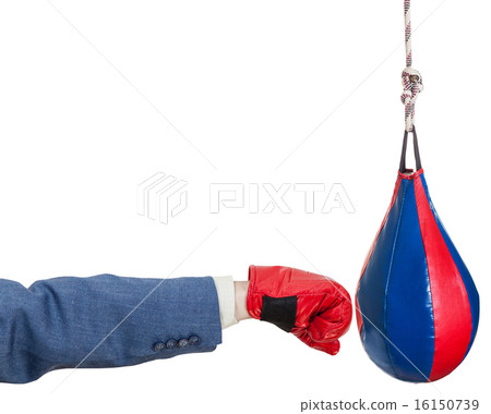 man in suit with boxing glove punches punching bag man in suit with boxing glove punches punching bag 16150739