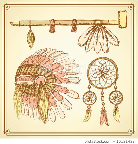 Sketch native american set in vintage style 16151452