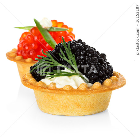 Tartlets with red and black caviar isolated 16152197