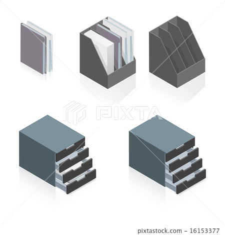Folders and storage boxes detailed isometric set Folders and storage boxes detailed isometric set 16153377