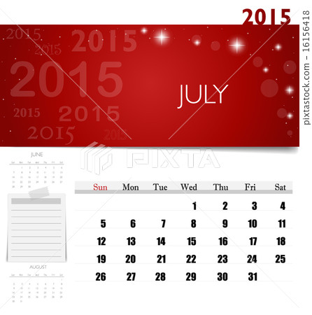 2015 calendar, monthly calendar template for July. Vector illust 2015 calendar, monthly calendar template for July. Vector illust 16156418