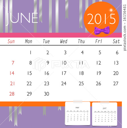 2015 calendar, monthly calendar template for June. Vector illust 2015 calendar, monthly calendar template for June. Vector illust 16156481