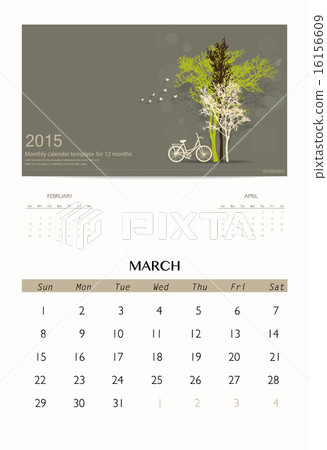 2015 calendar, monthly calendar template for March. Vector illus 2015 calendar, monthly calendar template for March. Vector illus 16156609
