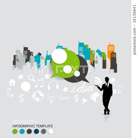 Modern infographics template style. Businessman with bubble spee Modern infographics template style. Businessman with bubble spee 16156641