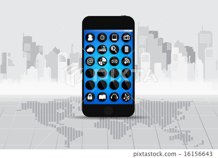 Touchscreen device with applications icons. Vector illustration. 16156643