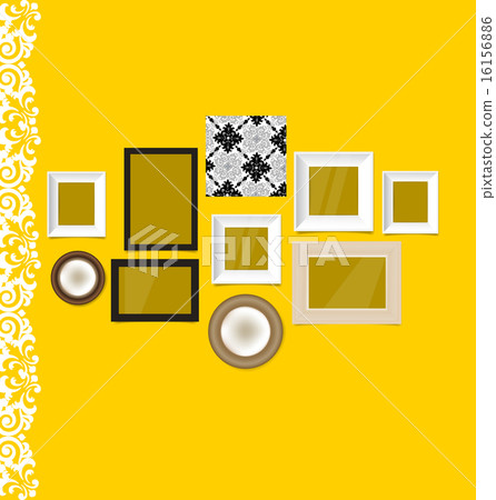 Vintage frames on yellow wall, vector illustration. Vintage frames on yellow wall, vector illustration. 16156886