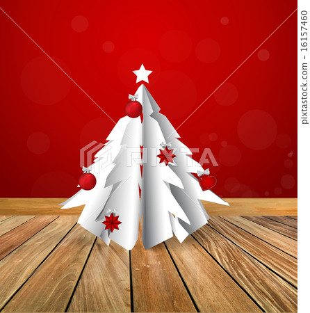 Merry Christmas greeting card with origami Christmas tree, vecto 16157460