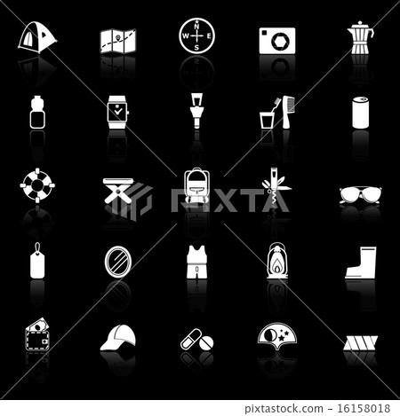 Camping necessary icons with reflect on black Camping necessary icons with reflect on black 16158018