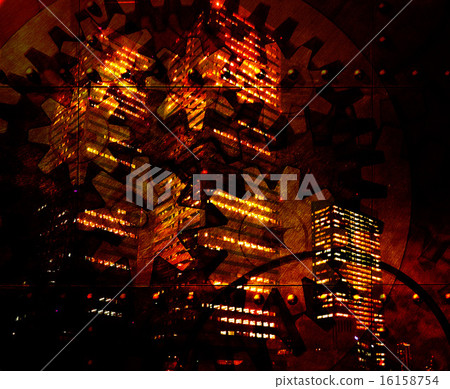 Gears hidden in the night view of high-rise building streets Gears hidden in the night view of high-rise building streets 16158754