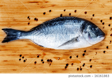 Fresh fish dorado on wooden background 16161863
